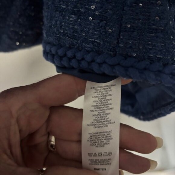 Ann Taylor Jacket Blue 14 Long Sleeve 2 Button Metallic Sparkle Fringe Classic - Picture 6 of 6
